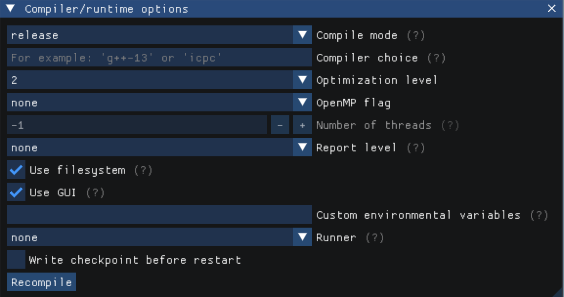 Compiler options editor