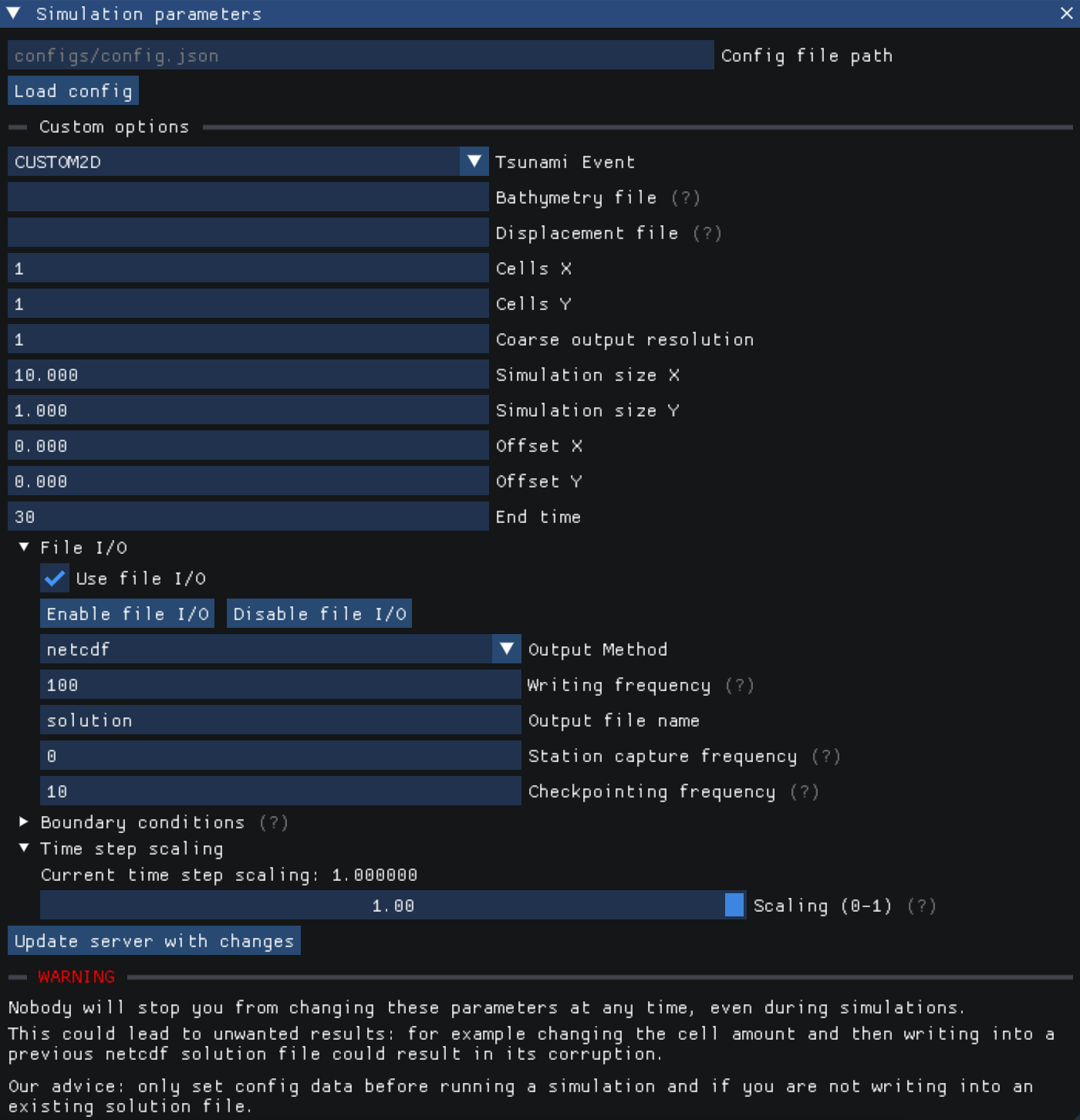 Simulation parameter editor